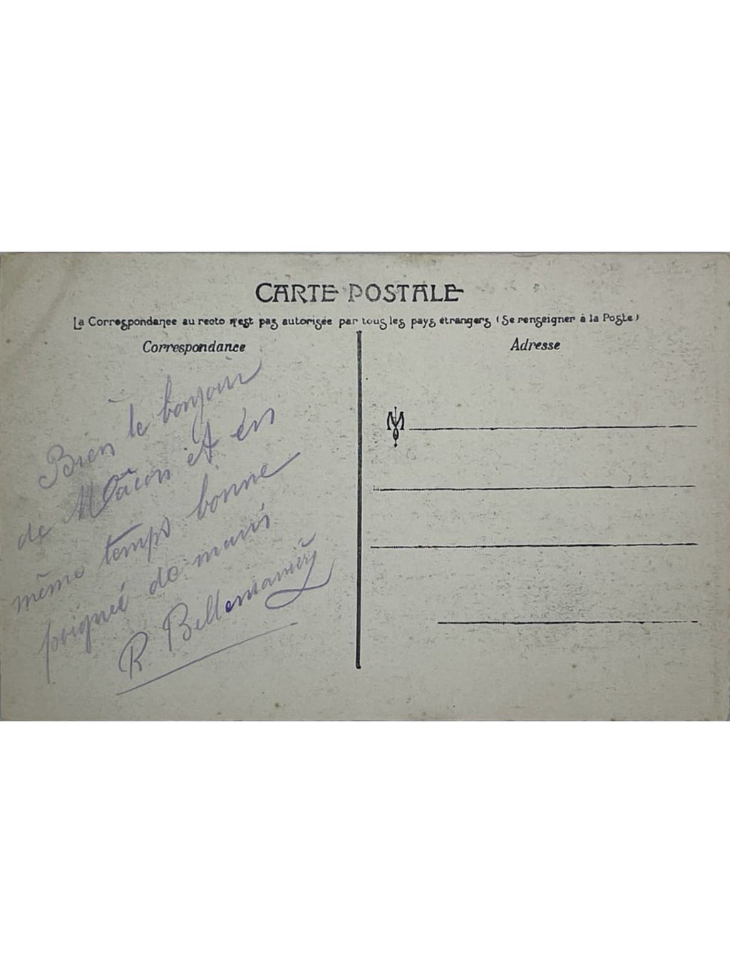 Verso de la carte postale