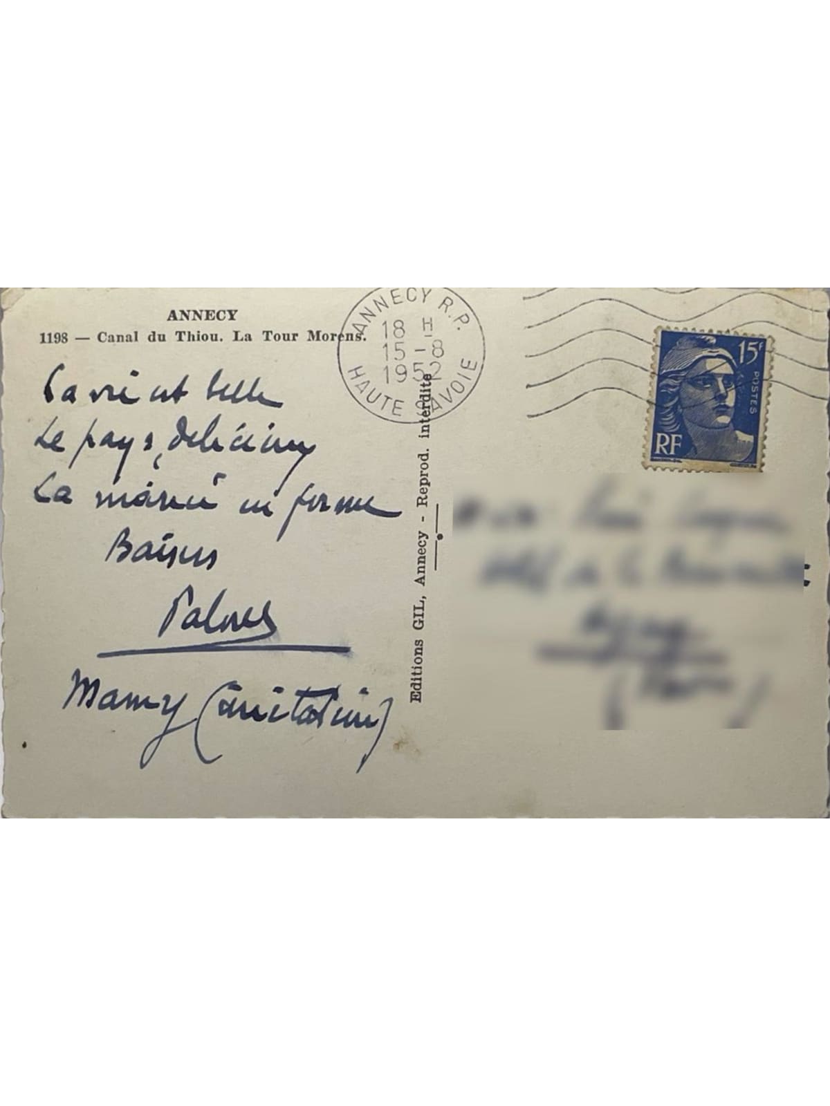 Verso de la carte postale