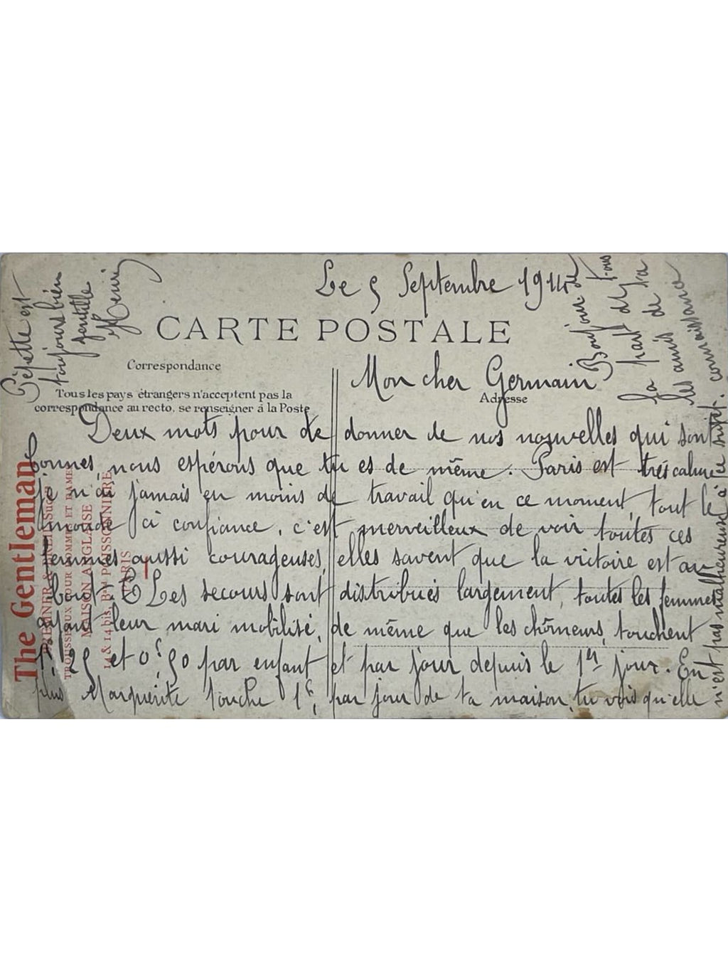 Verso de la carte postale
