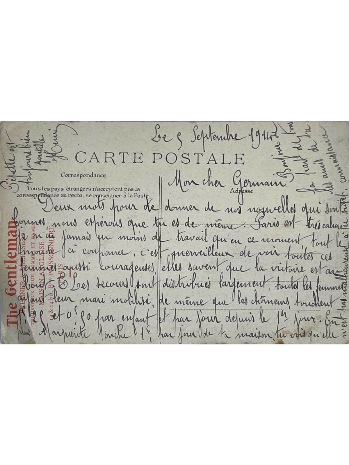 Verso de la carte postale