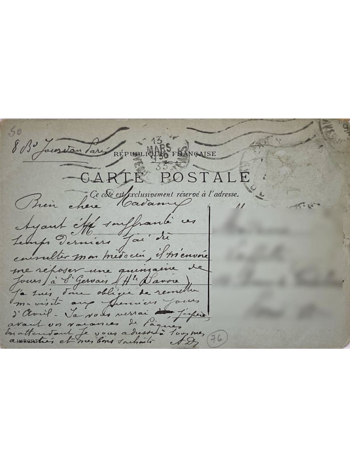 Verso de la carte postale