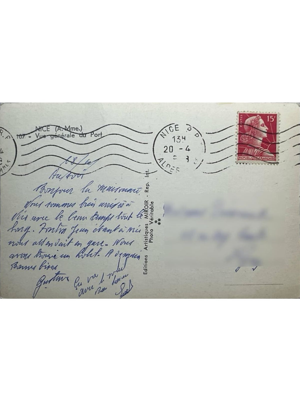 Verso de la carte postale