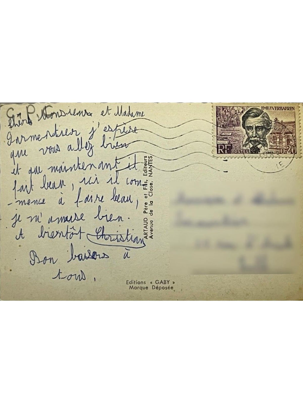 Verso de la carte postale