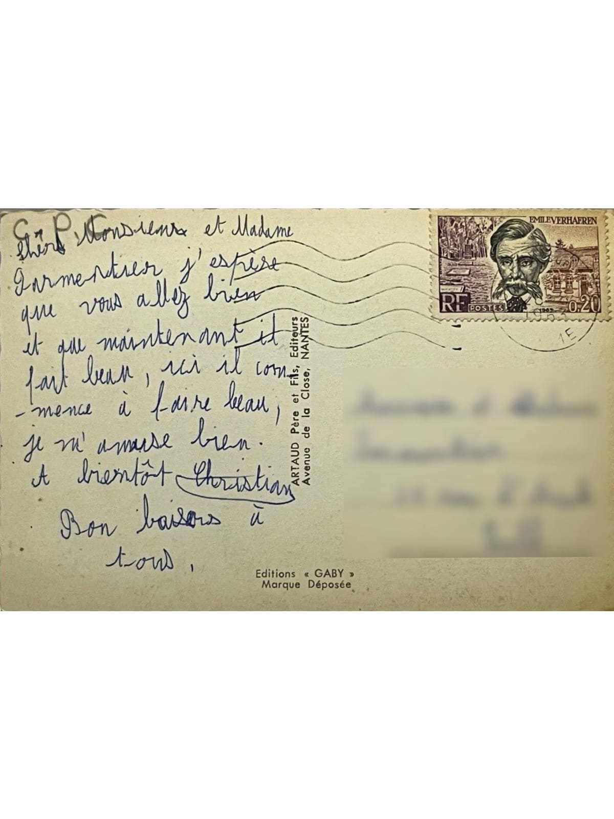 Verso de la carte postale