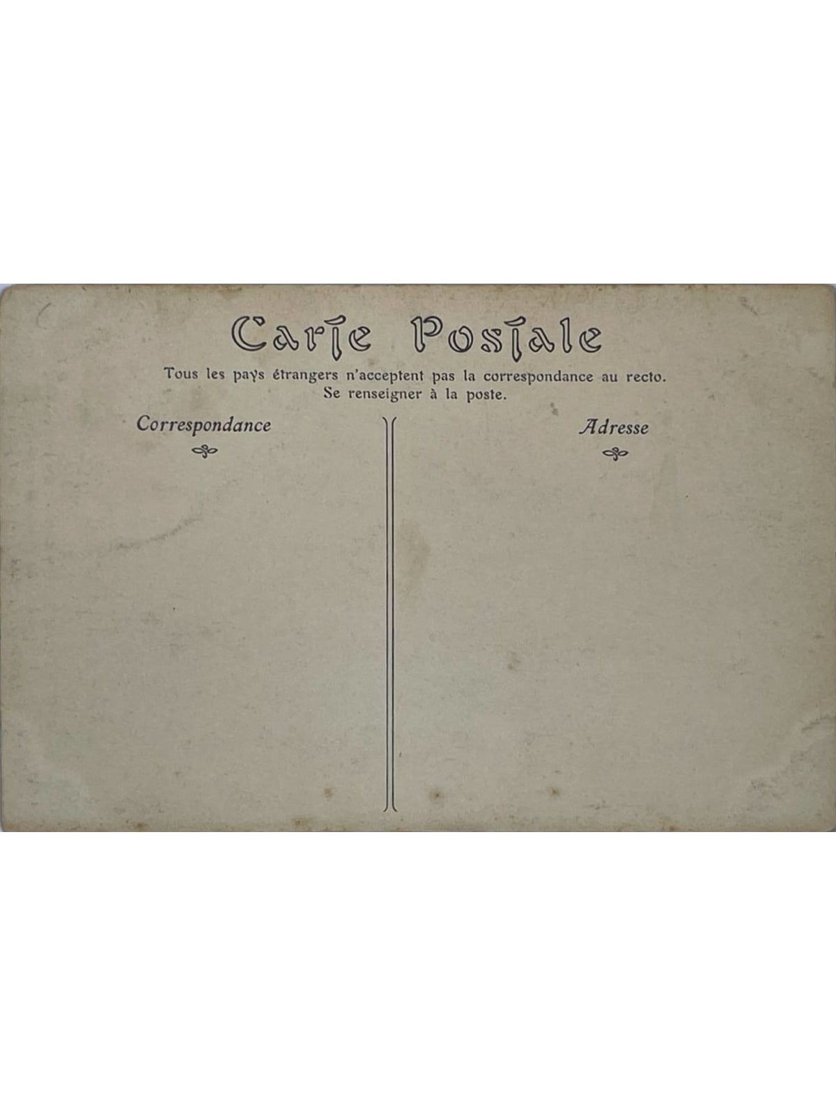 Verso de la carte postale