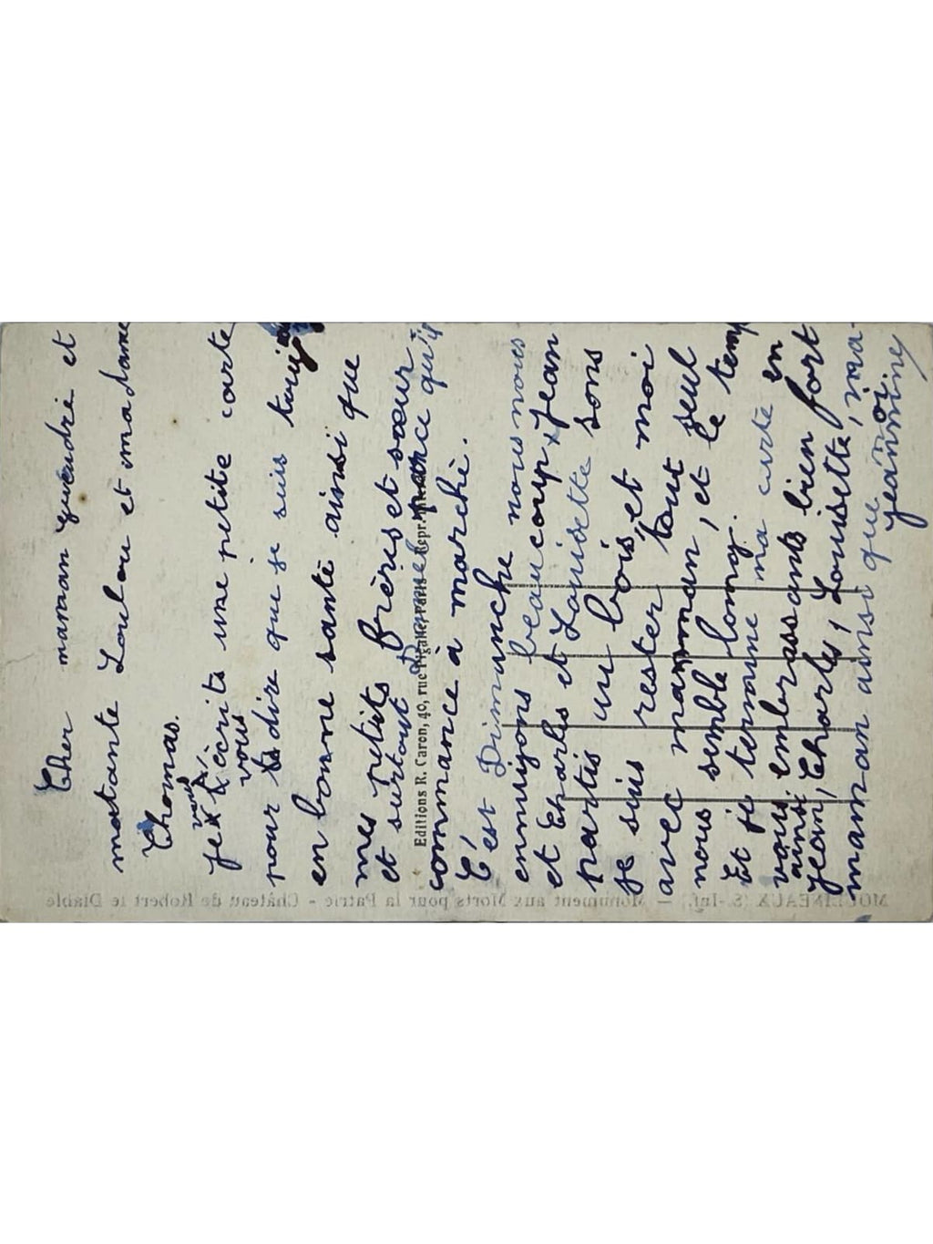 Verso de la carte postale