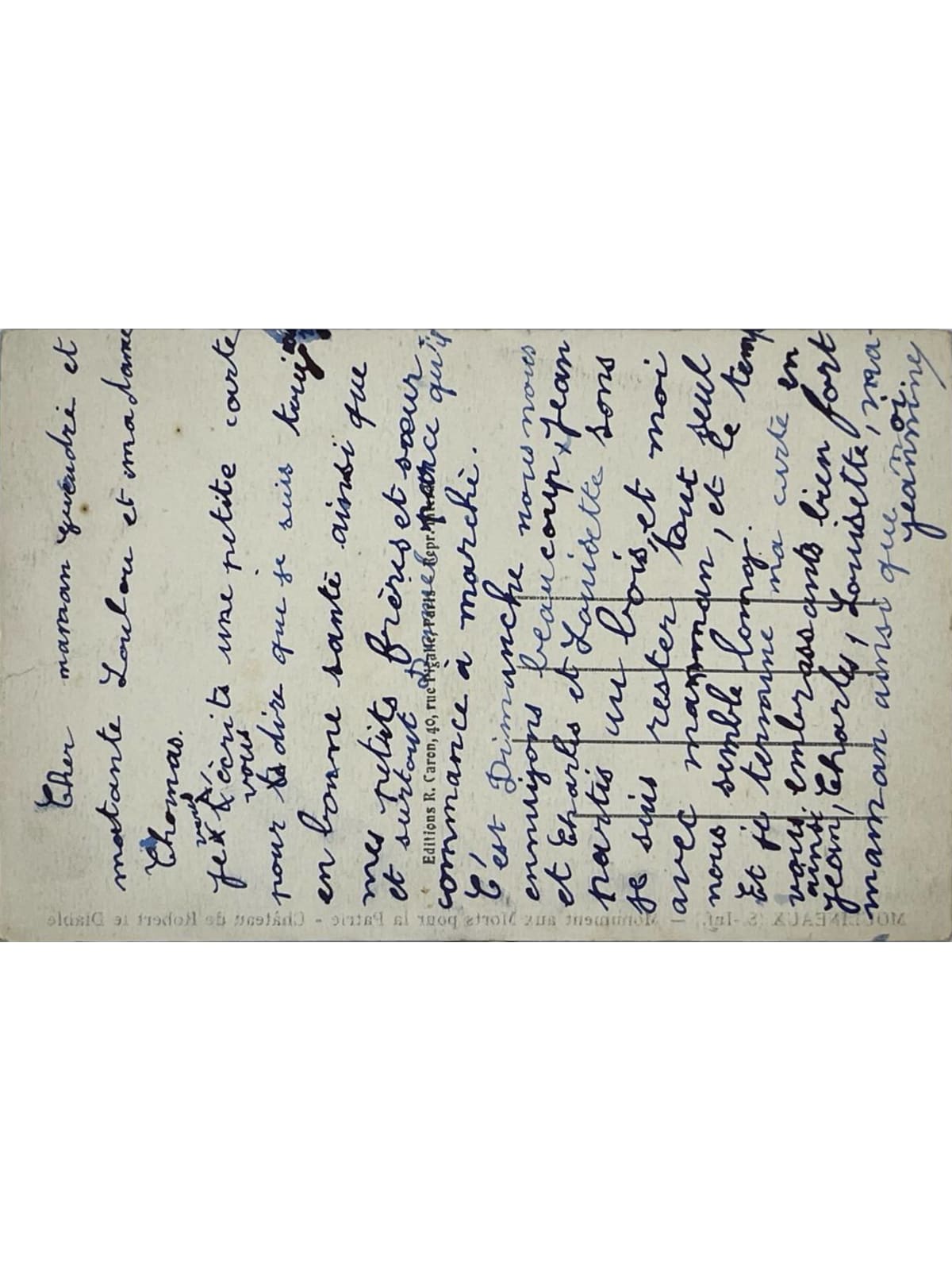 Verso de la carte postale