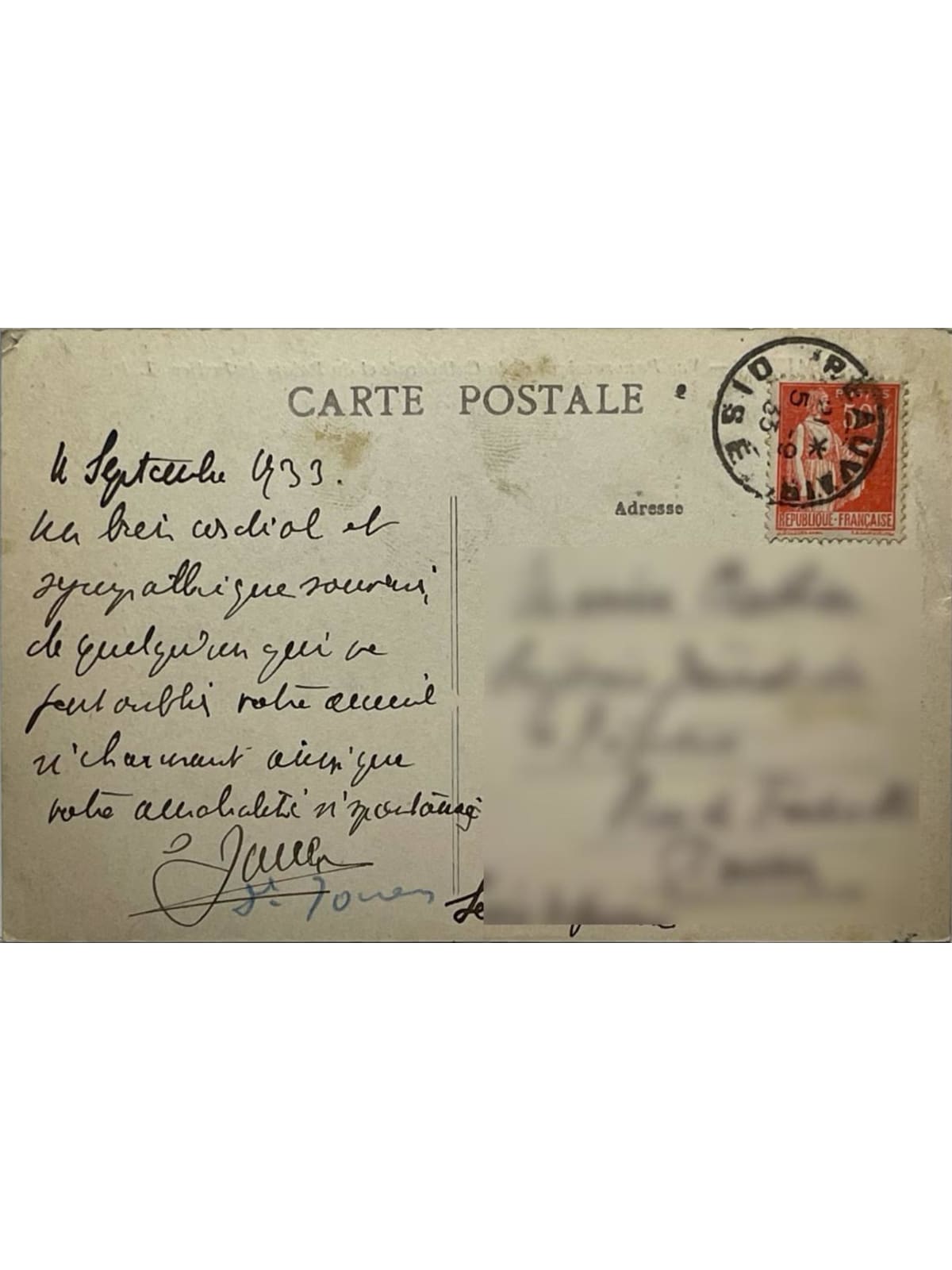 Verso de la carte postale