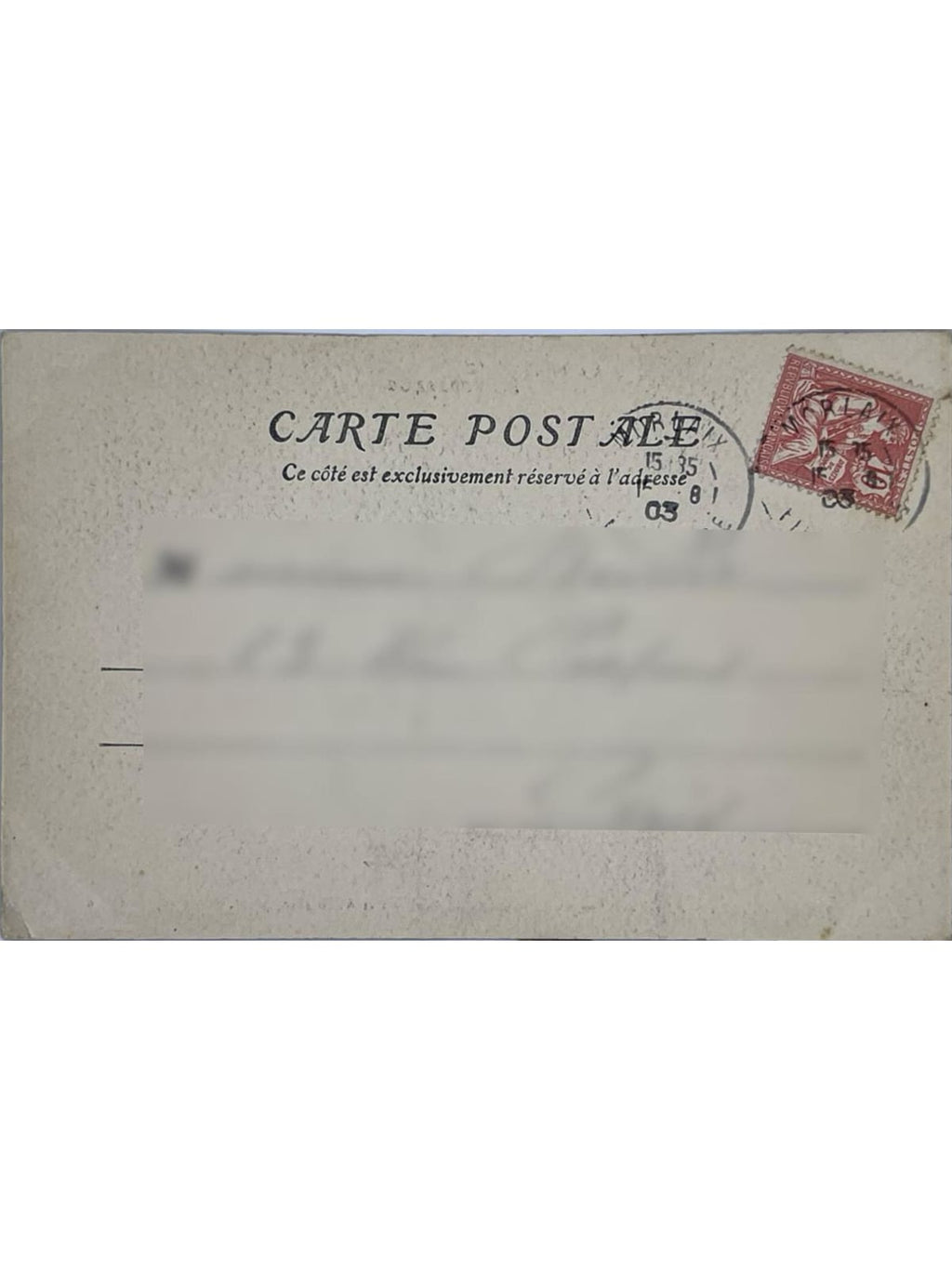 Verso de la carte postale