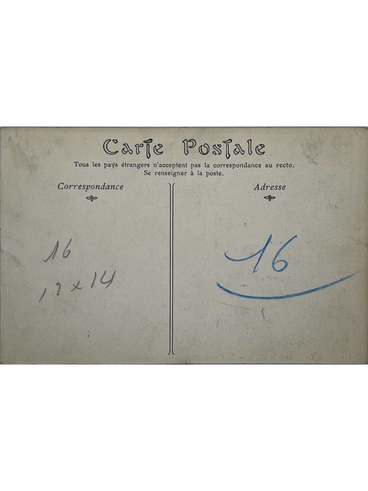 Verso de la carte postale