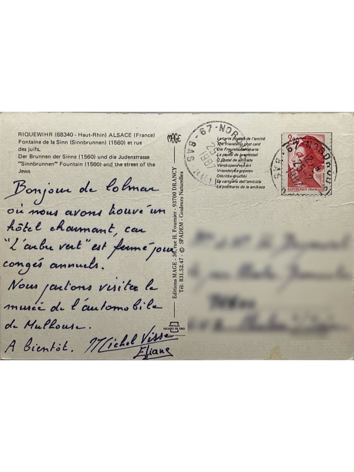 Verso de la carte postale