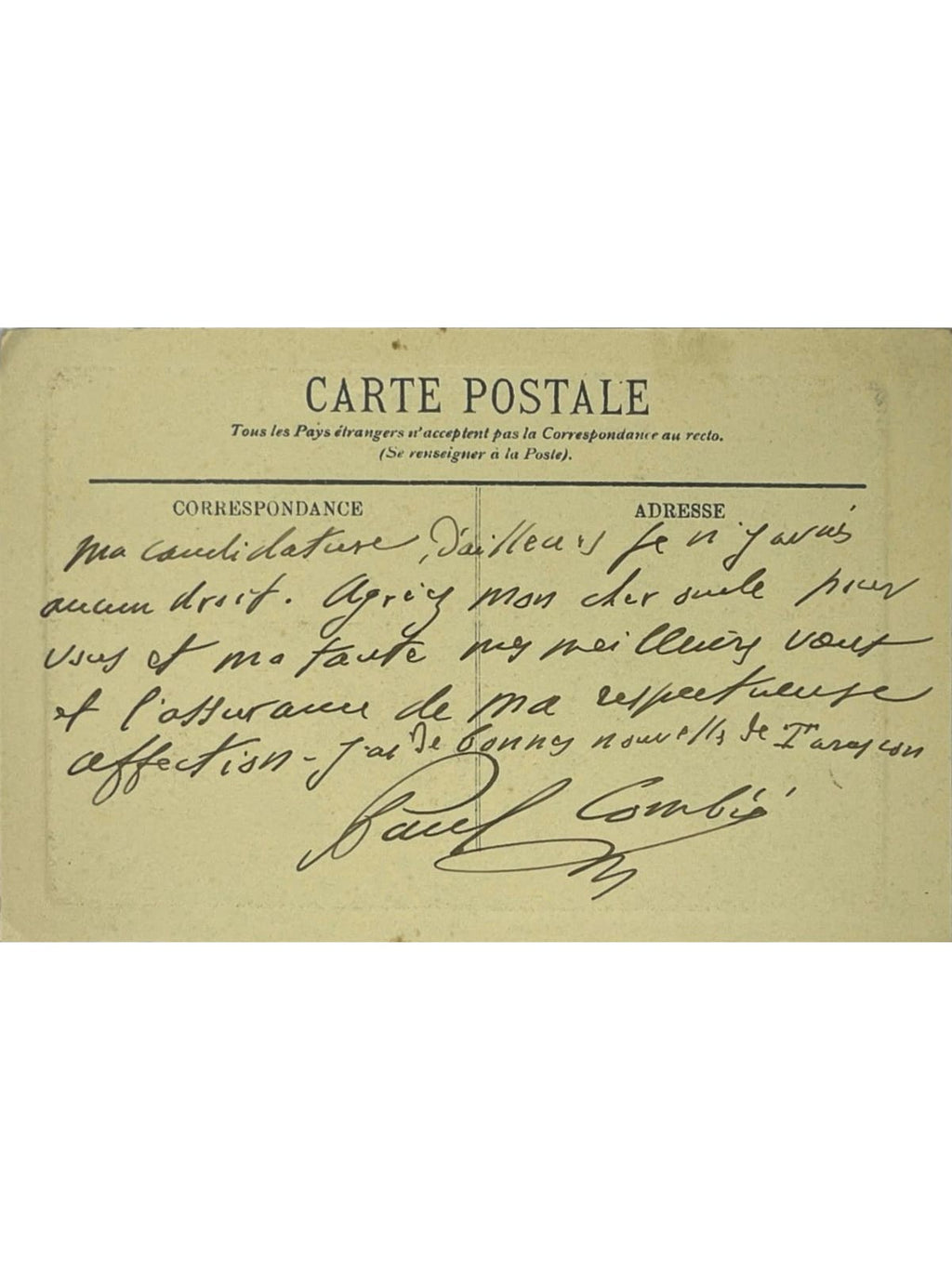 Verso de la carte postale