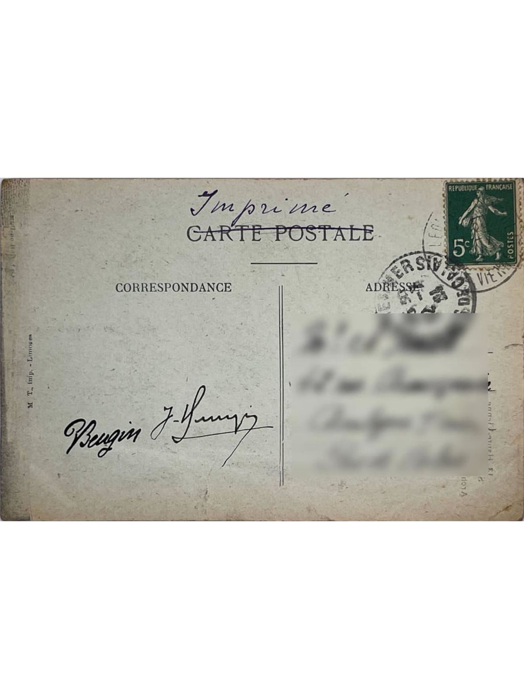 Verso de la carte postale