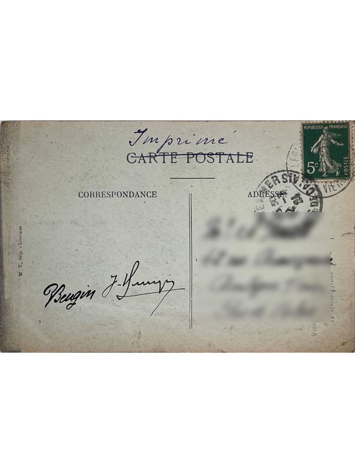 Verso de la carte postale