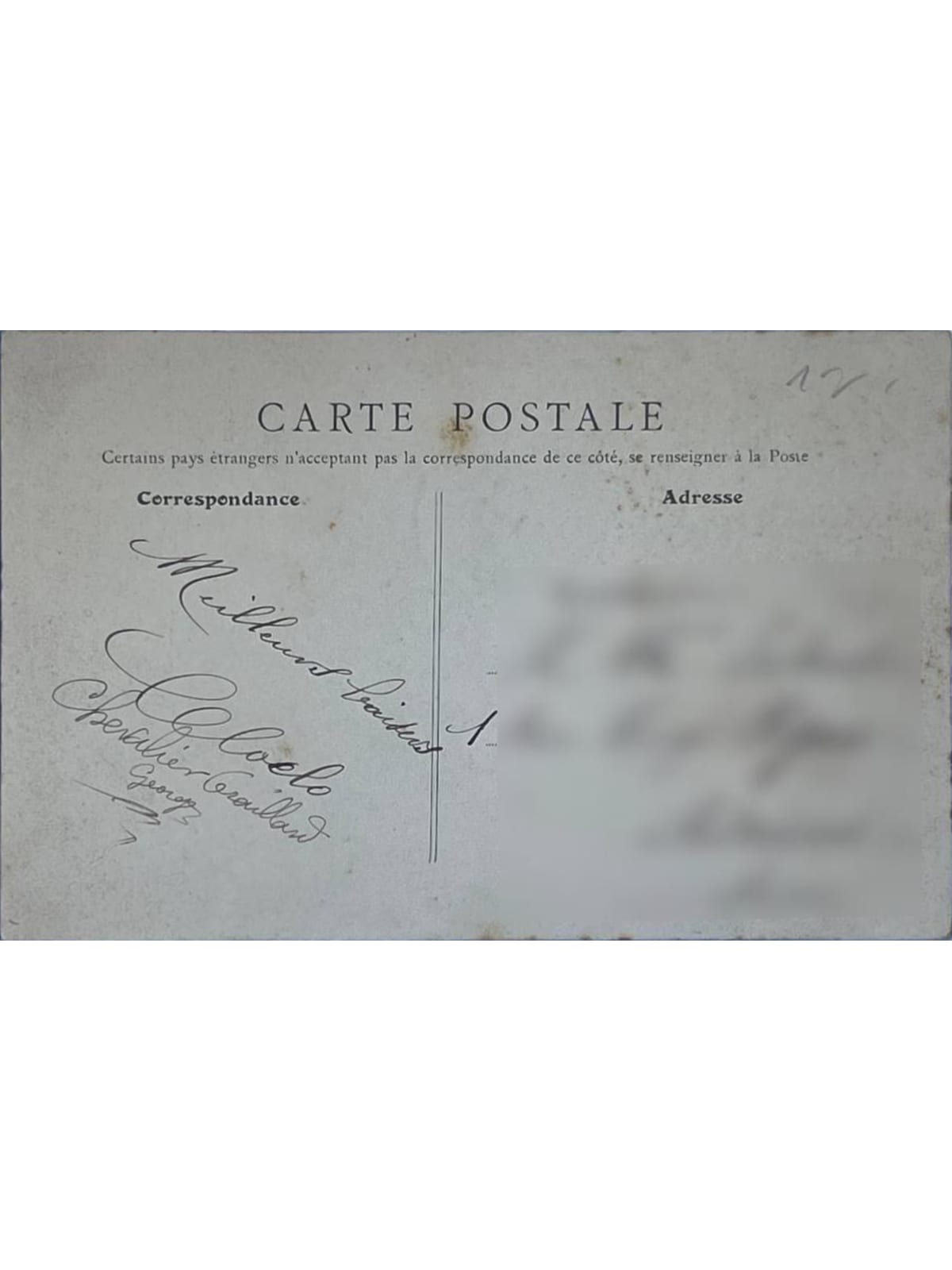 Verso de la carte postale