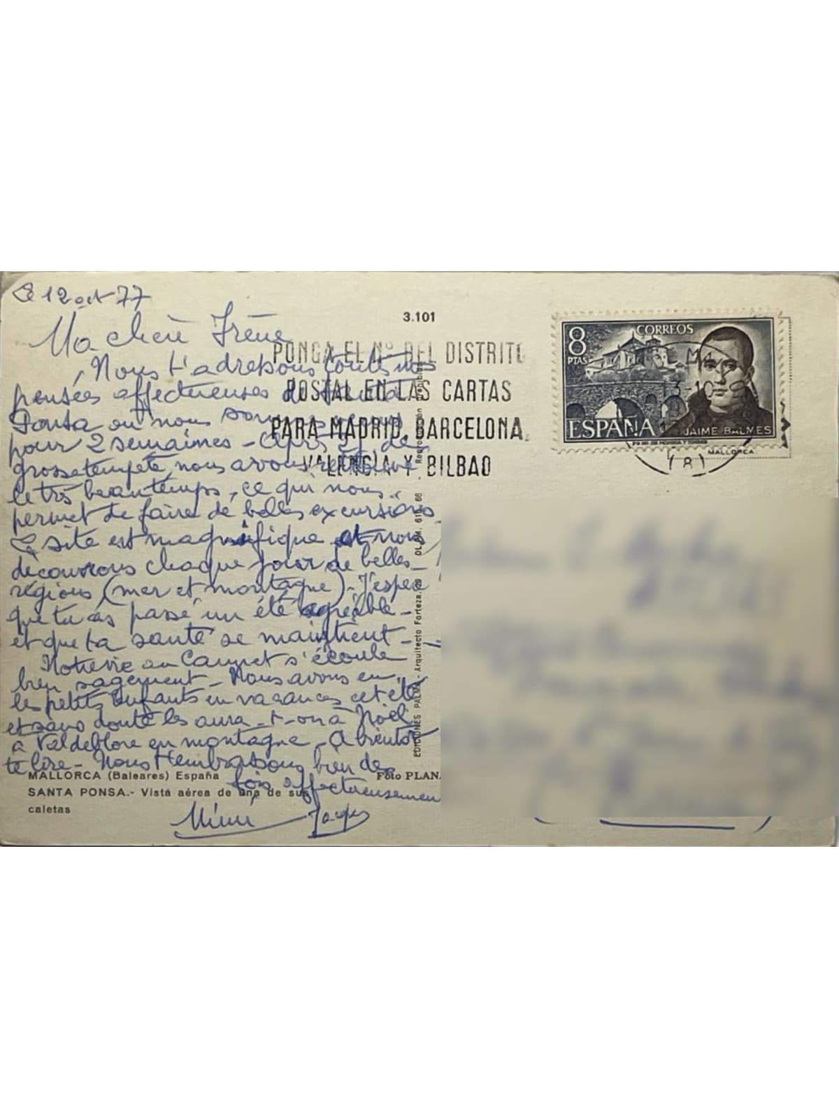 Verso de la carte postale