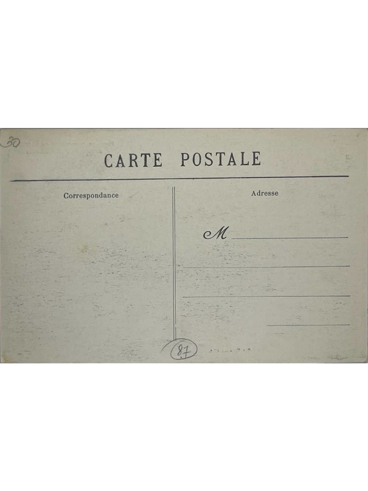 Verso de la carte postale