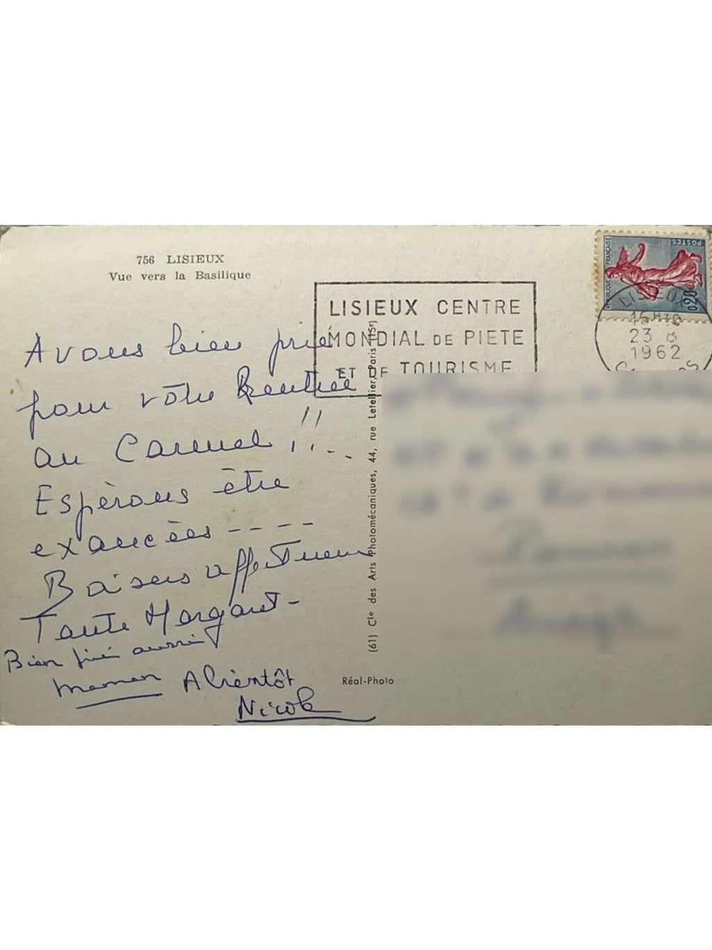 Verso de la carte postale