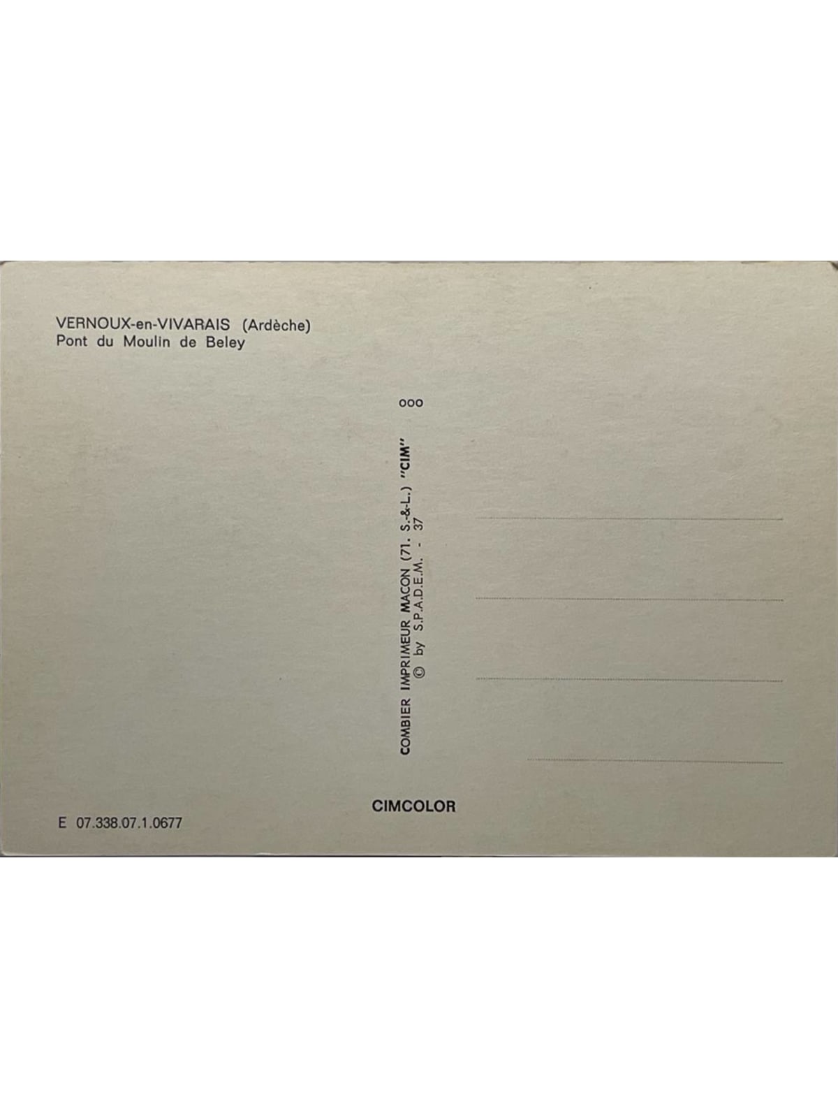 Verso de la carte postale