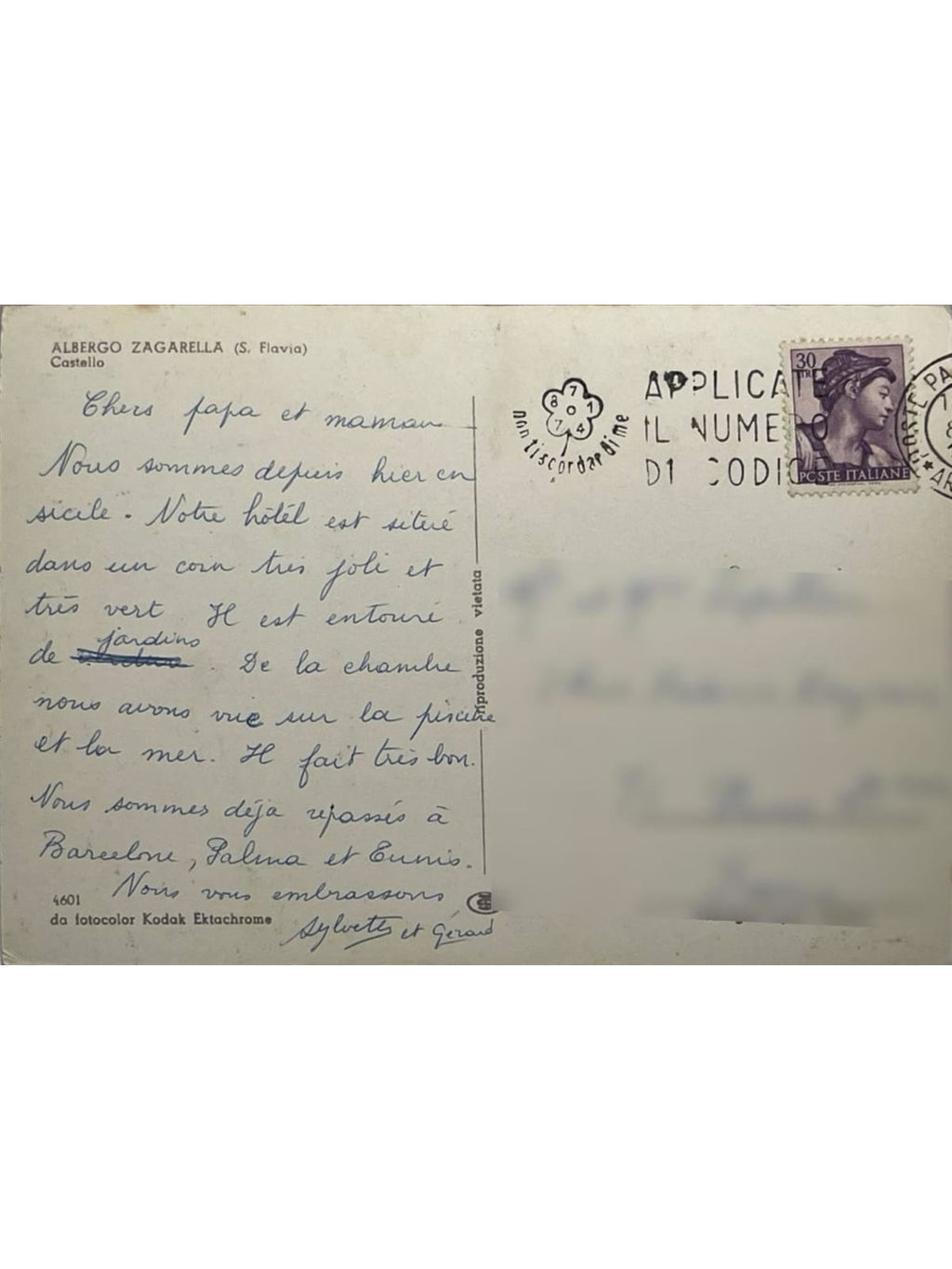 Verso de la carte postale