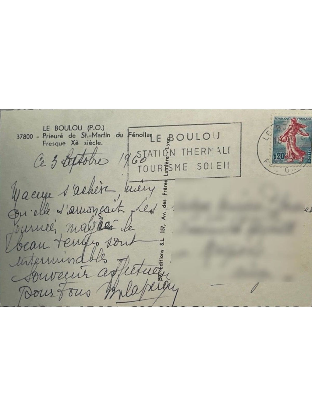 Verso de la carte postale