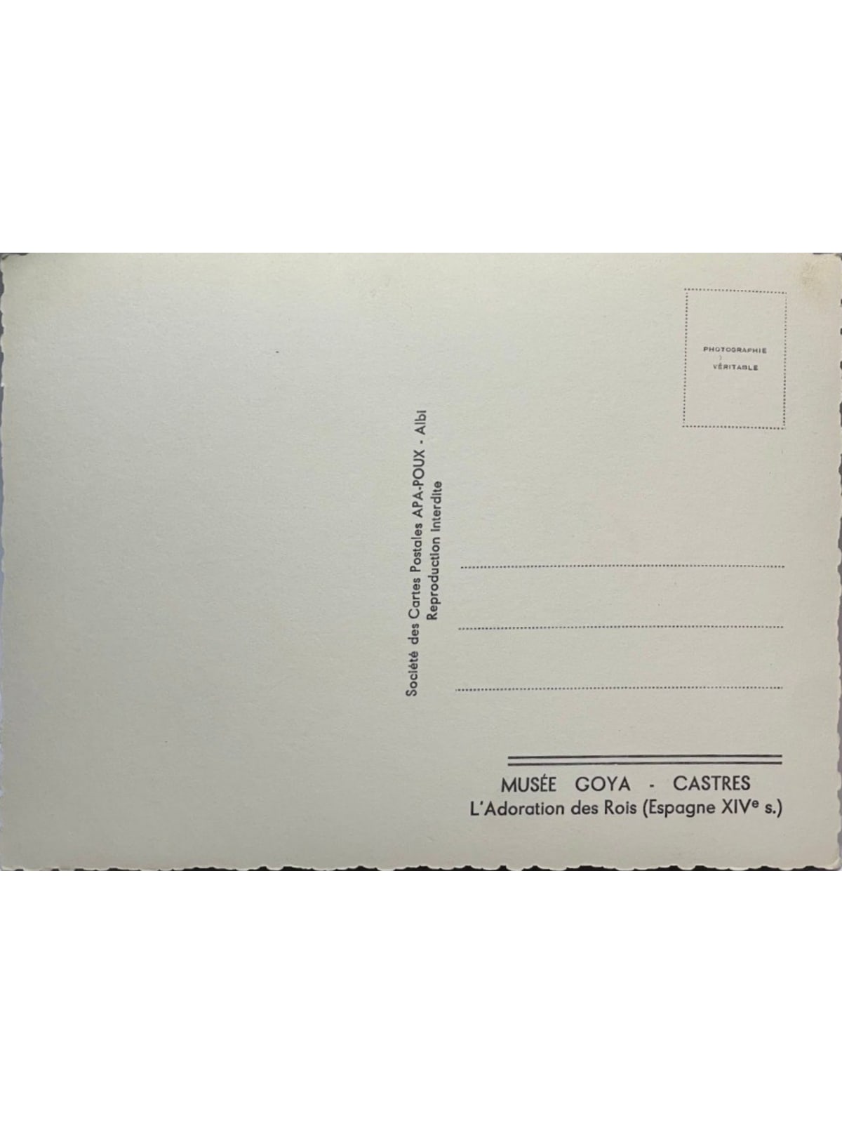 Verso de la carte postale