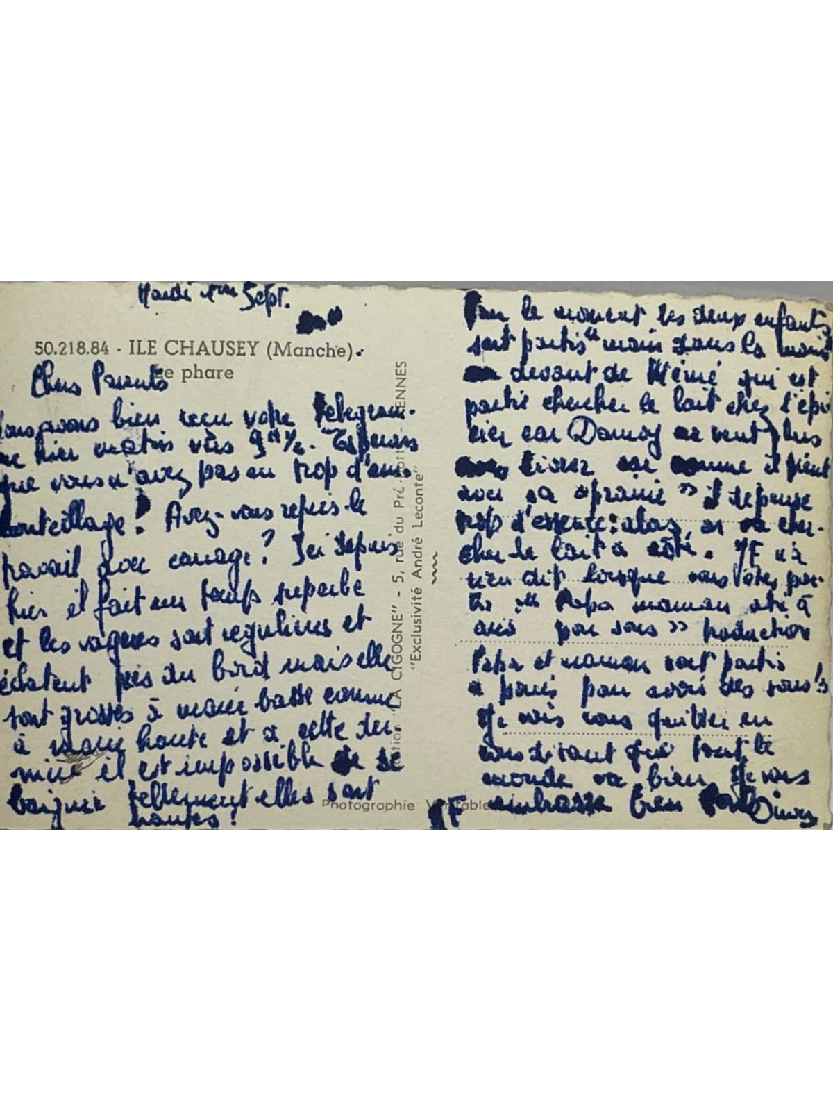 Verso de la carte postale