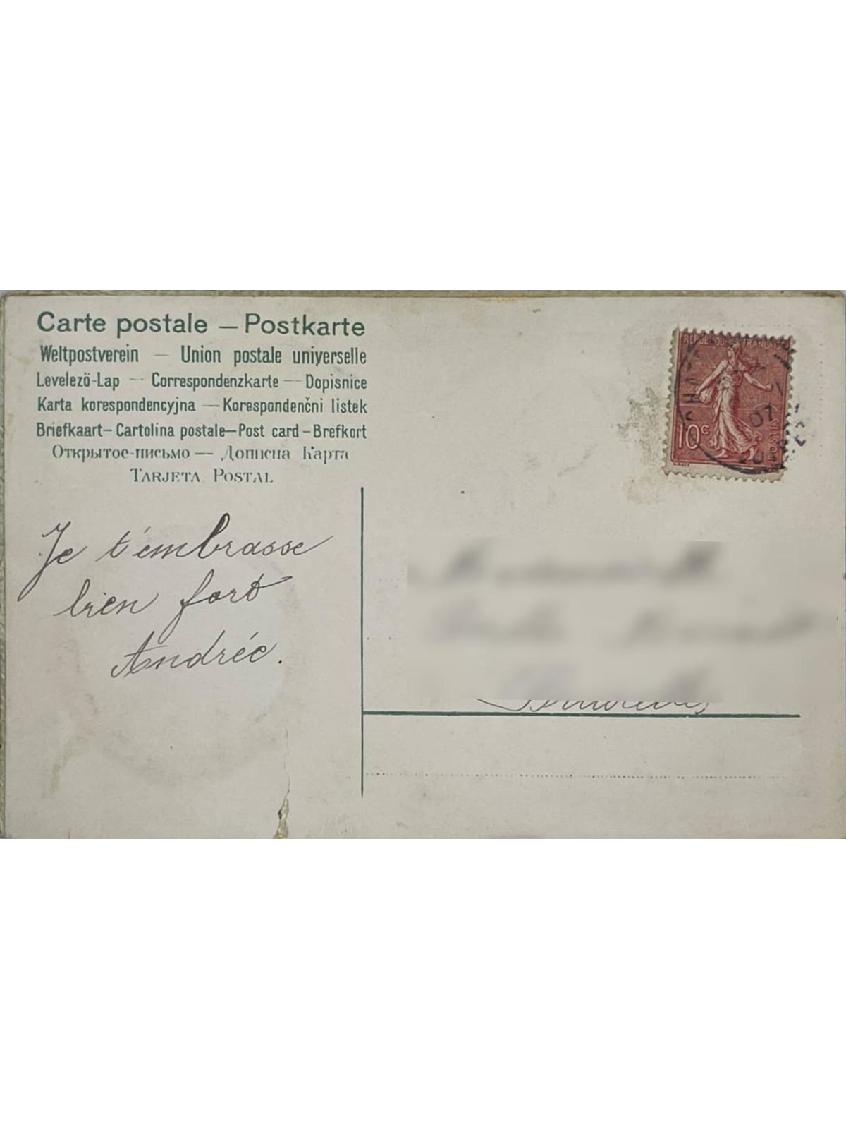 Verso de la carte postale