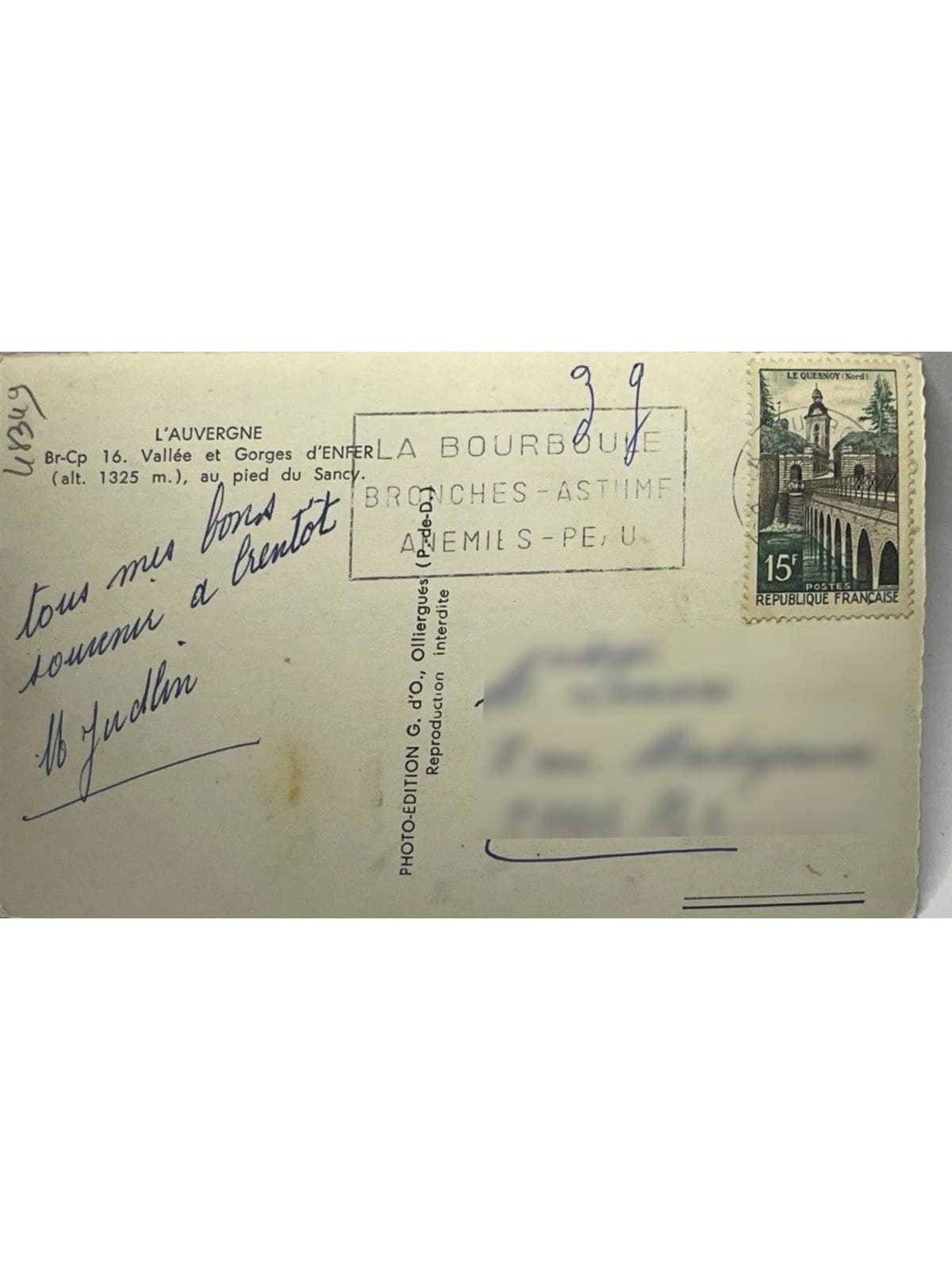 Verso de la carte postale