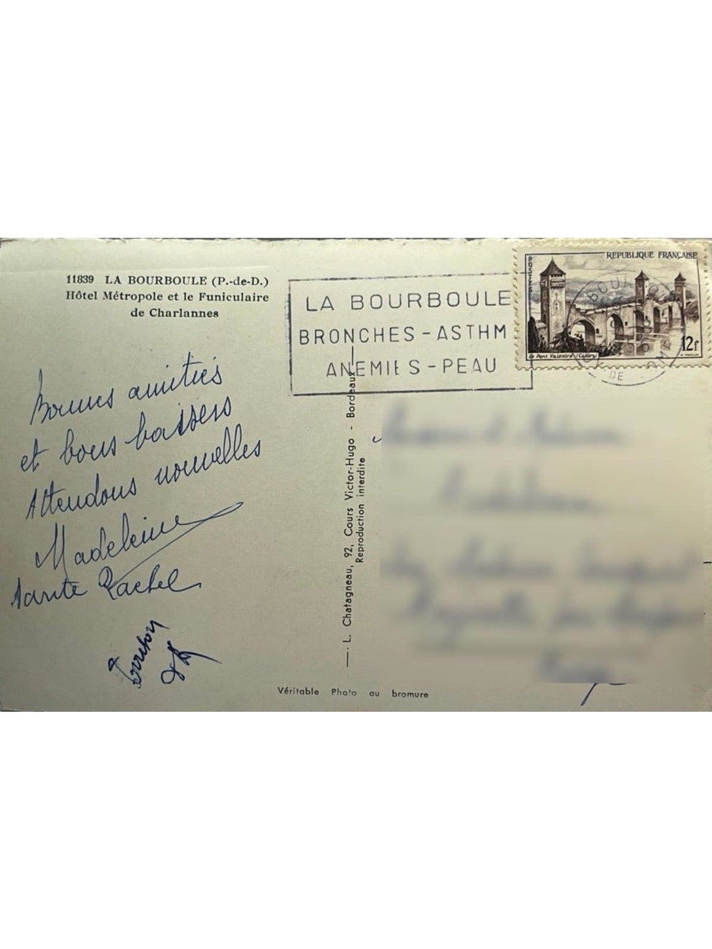 Verso de la carte postale