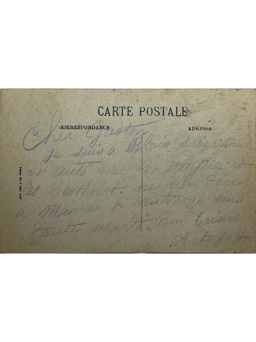Verso de la carte postale