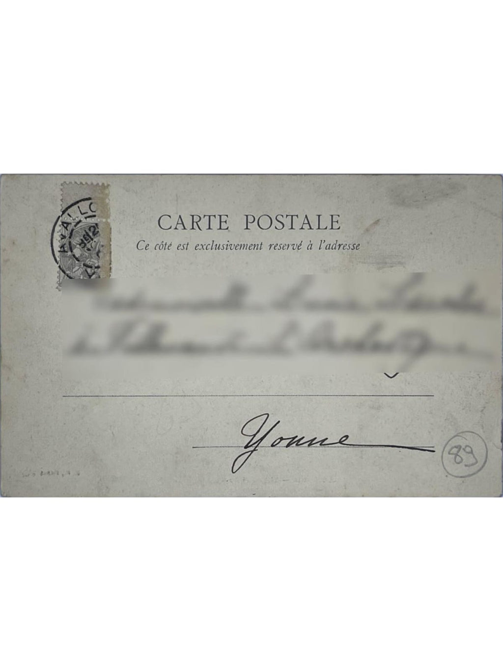 Verso de la carte postale