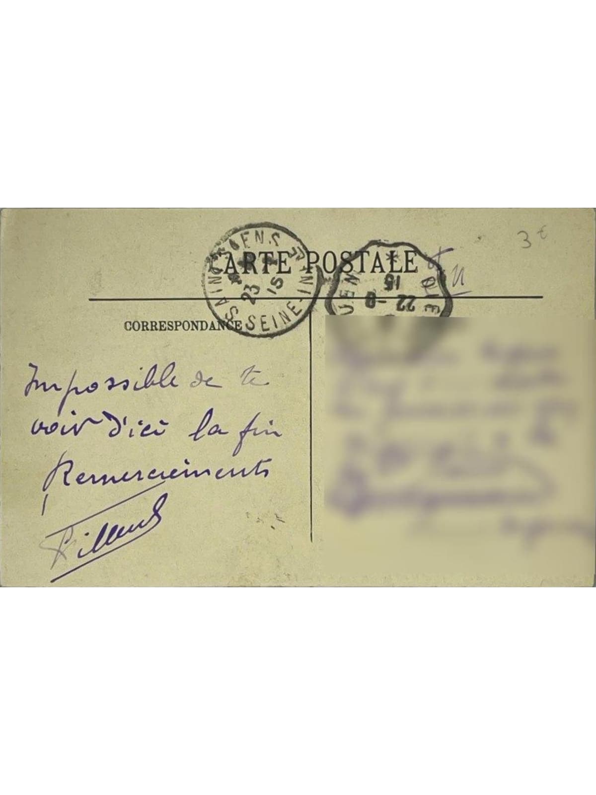 Verso de la carte postale