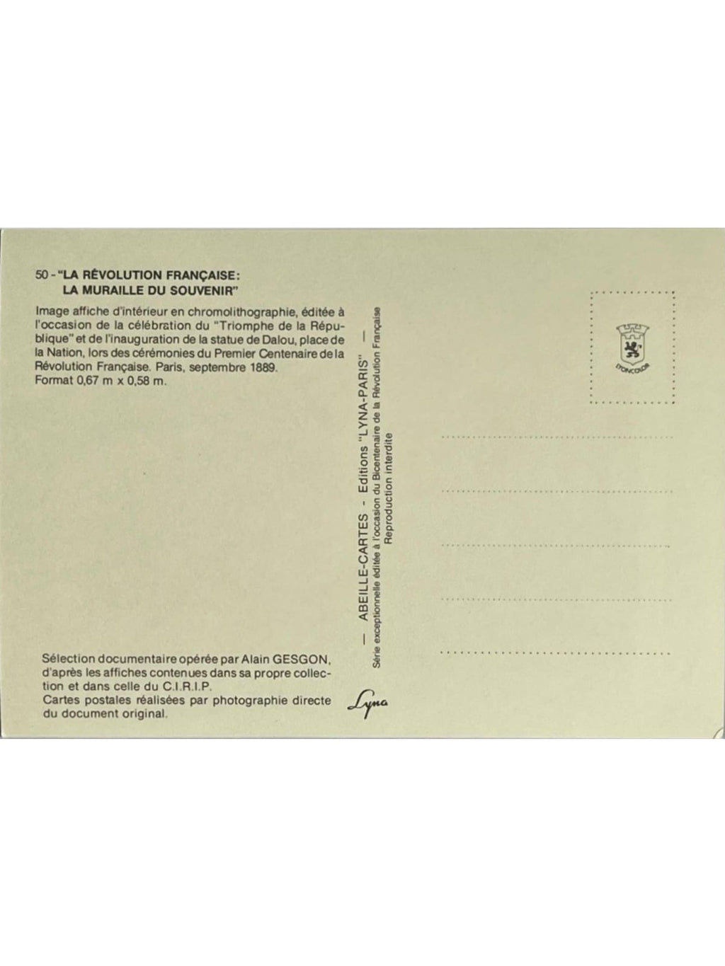 Verso de la carte postale