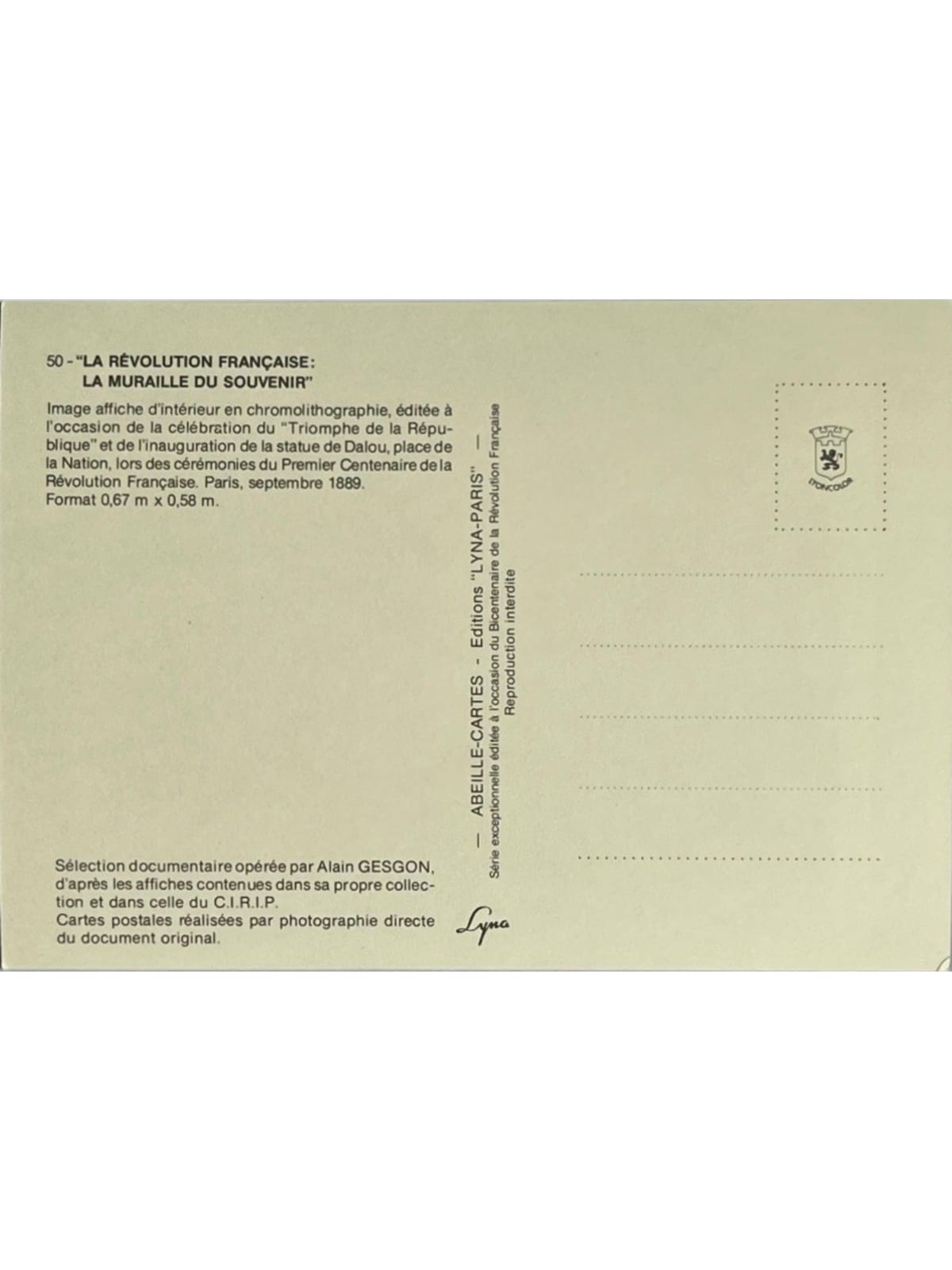 Verso de la carte postale