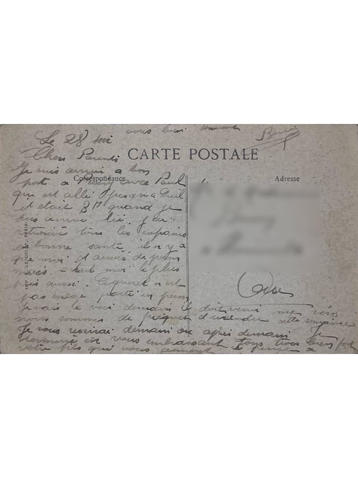Verso de la carte postale