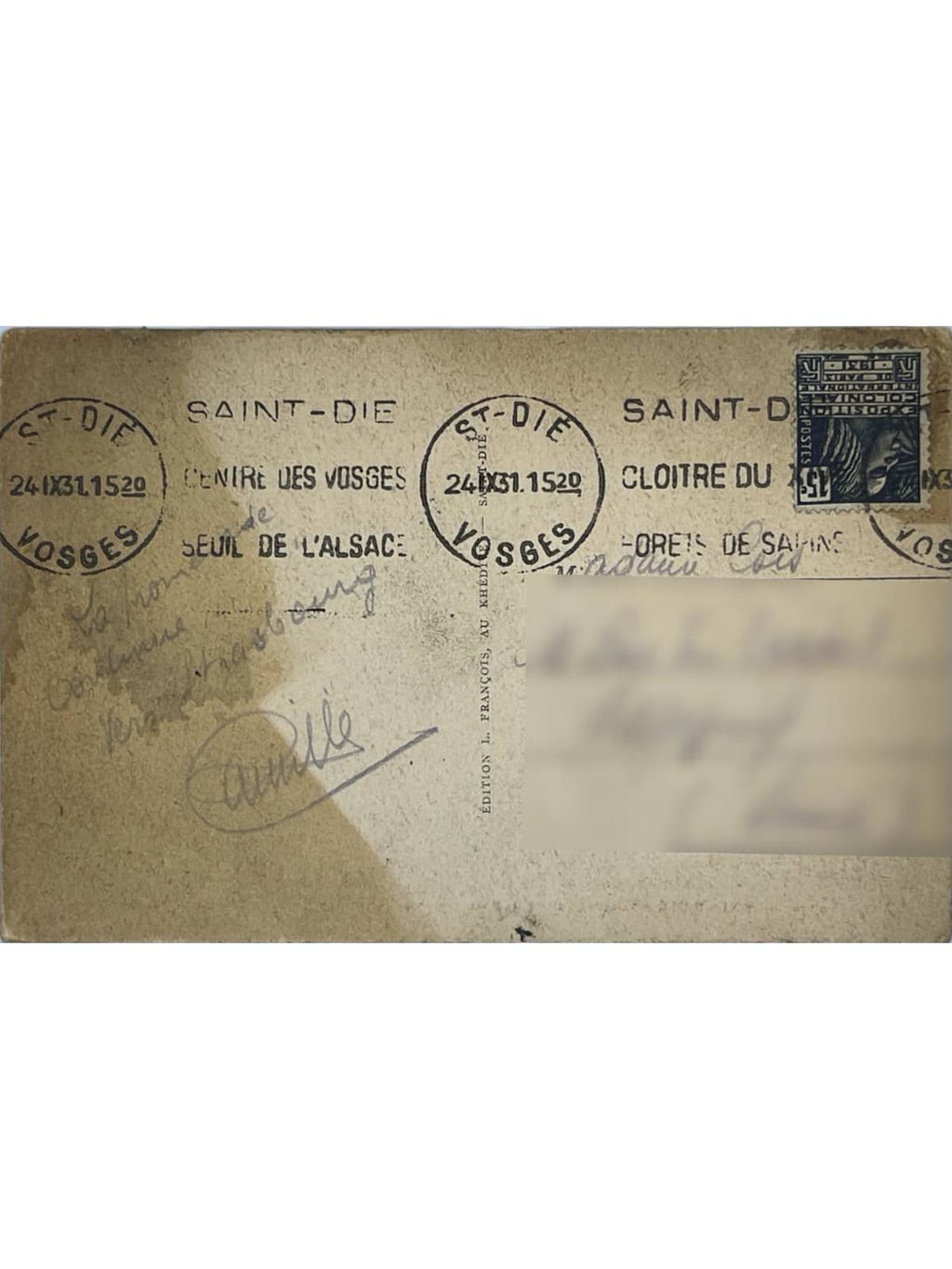 Verso de la carte postale