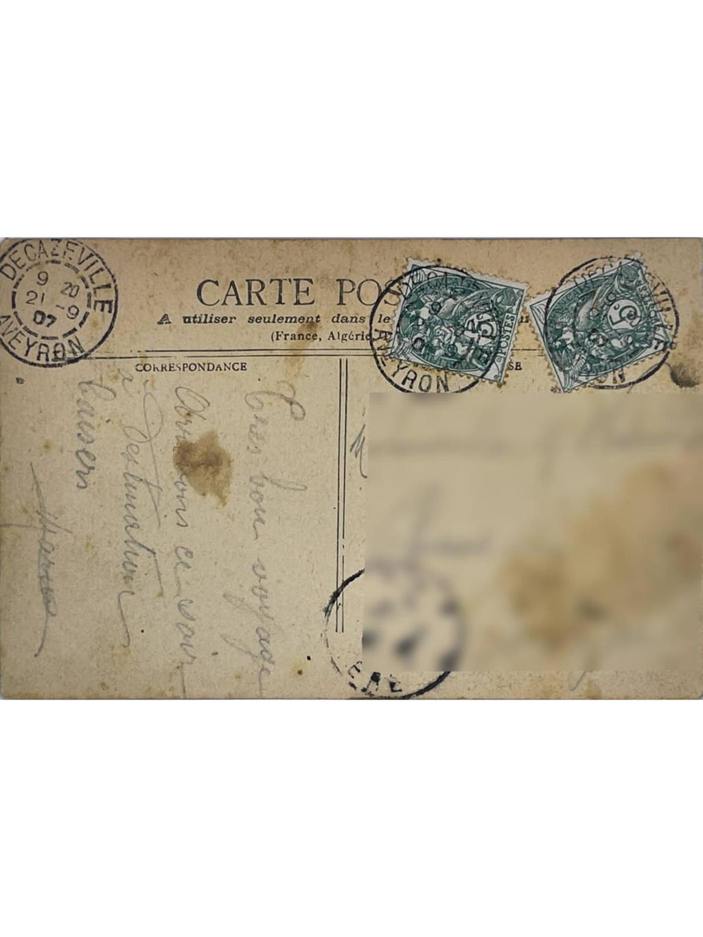 Verso de la carte postale