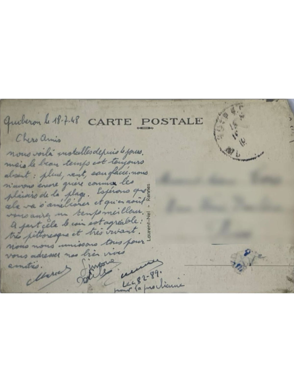 Verso de la carte postale