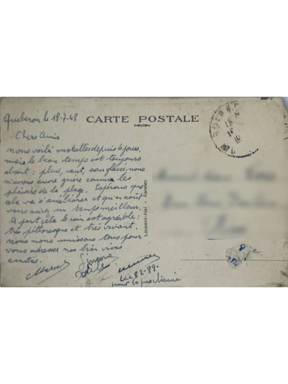 Verso de la carte postale