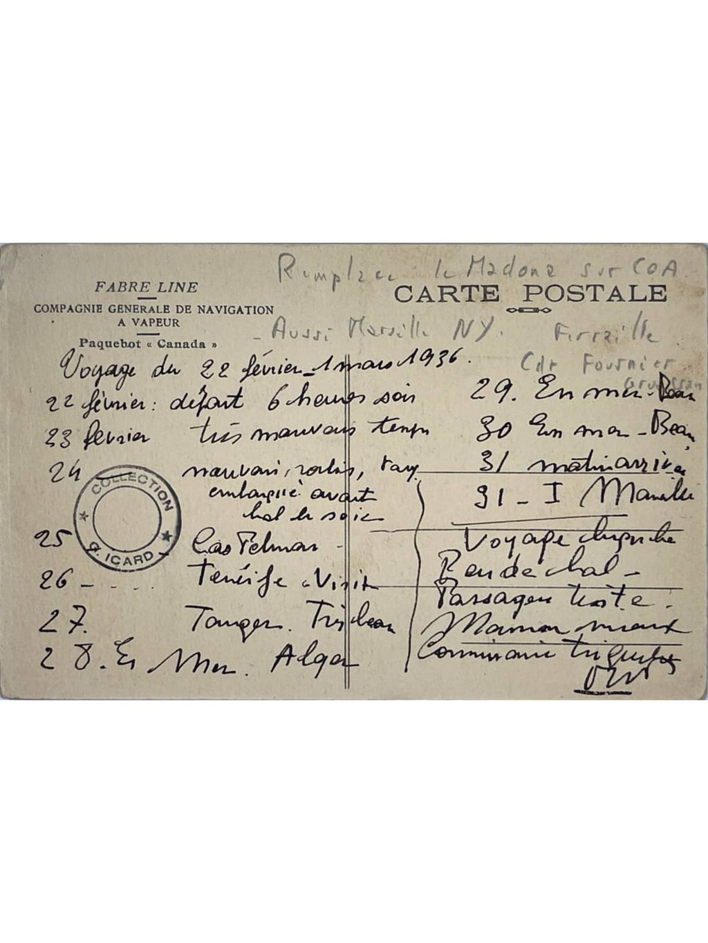 Verso de la carte postale