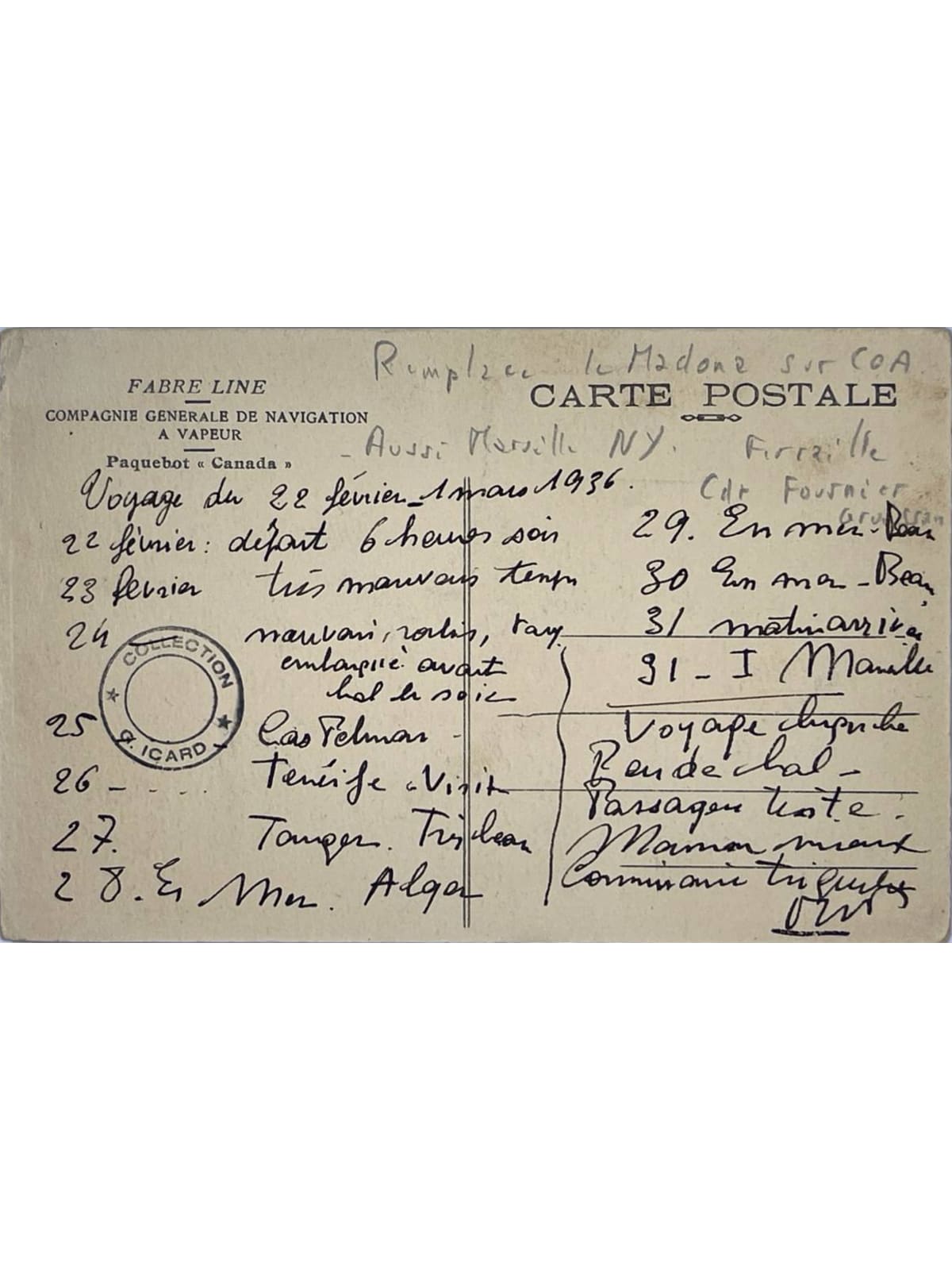 Verso de la carte postale