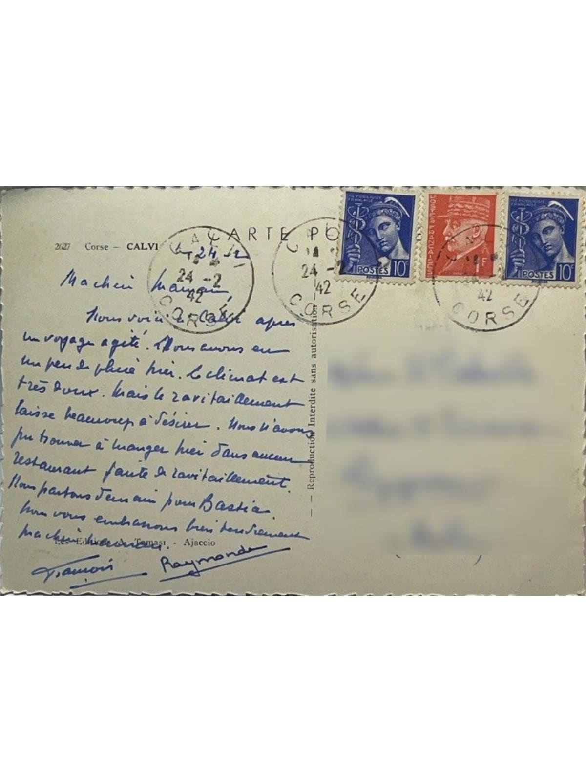 Verso de la carte postale