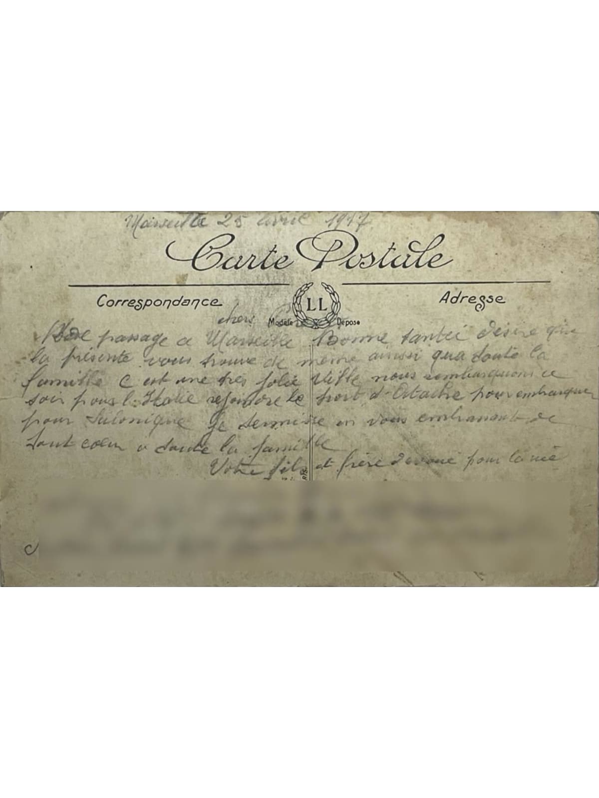 Verso de la carte postale