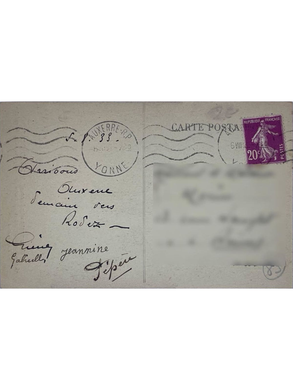 Verso de la carte postale