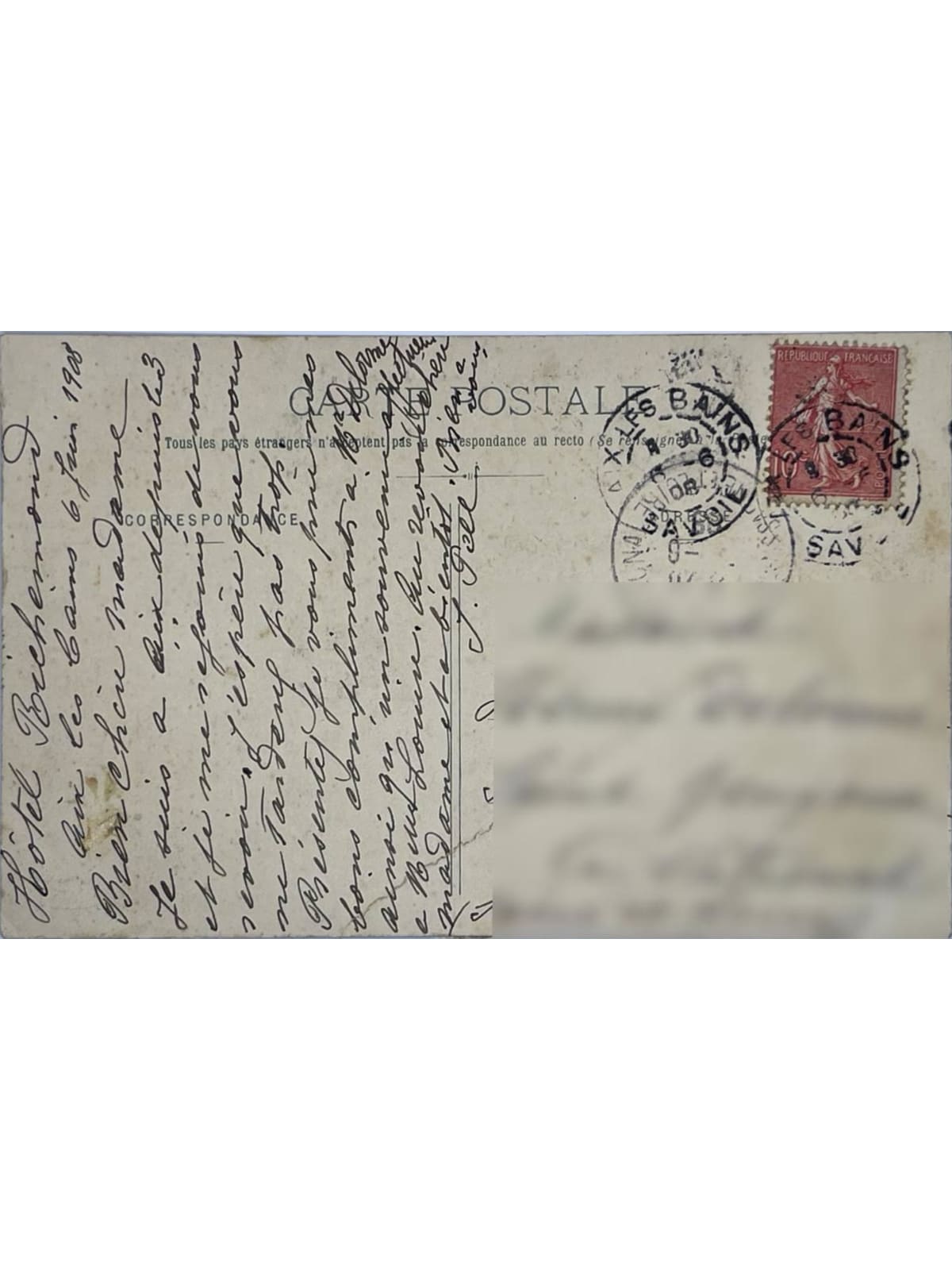 Verso de la carte postale
