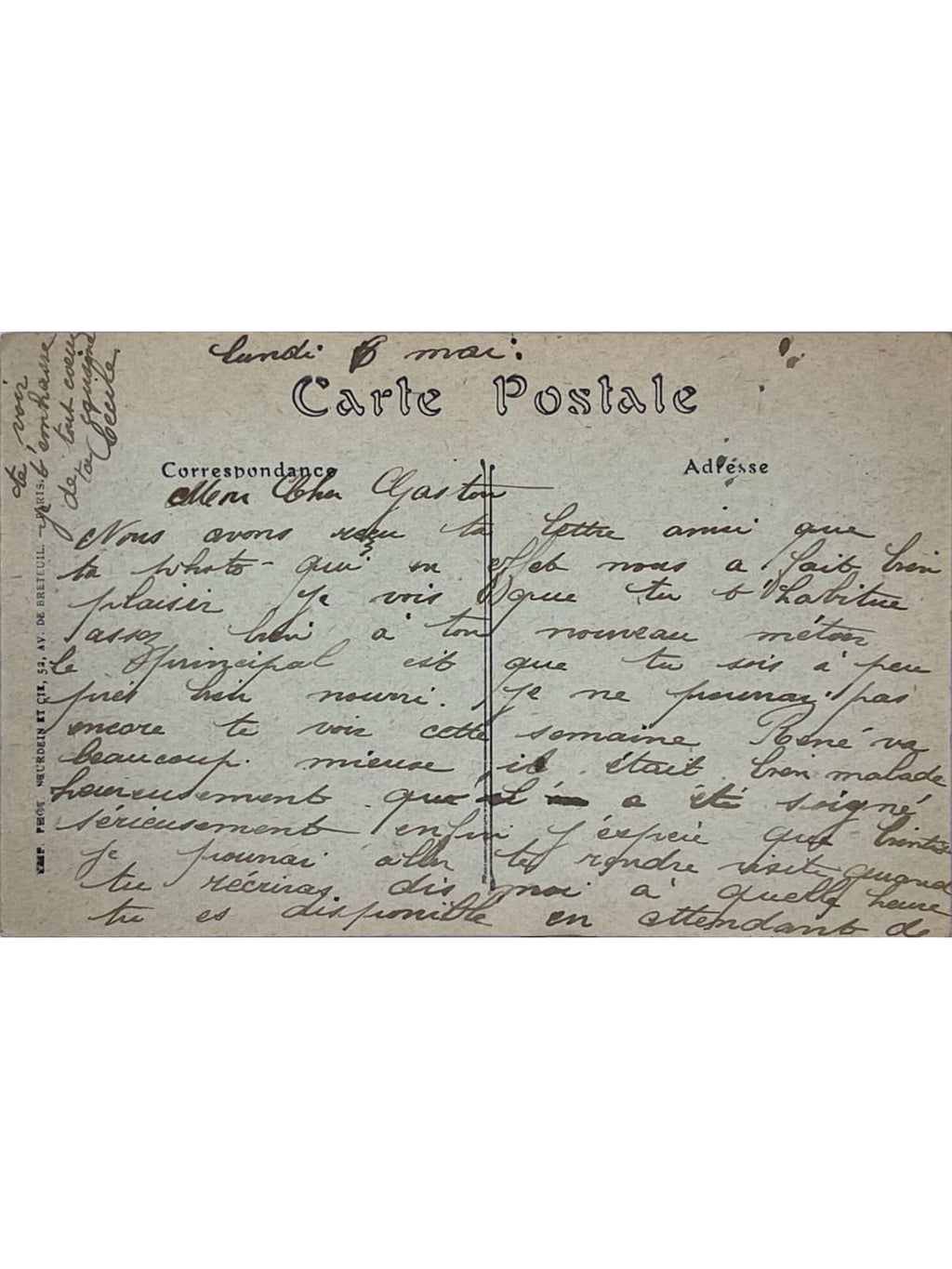 Verso de la carte postale