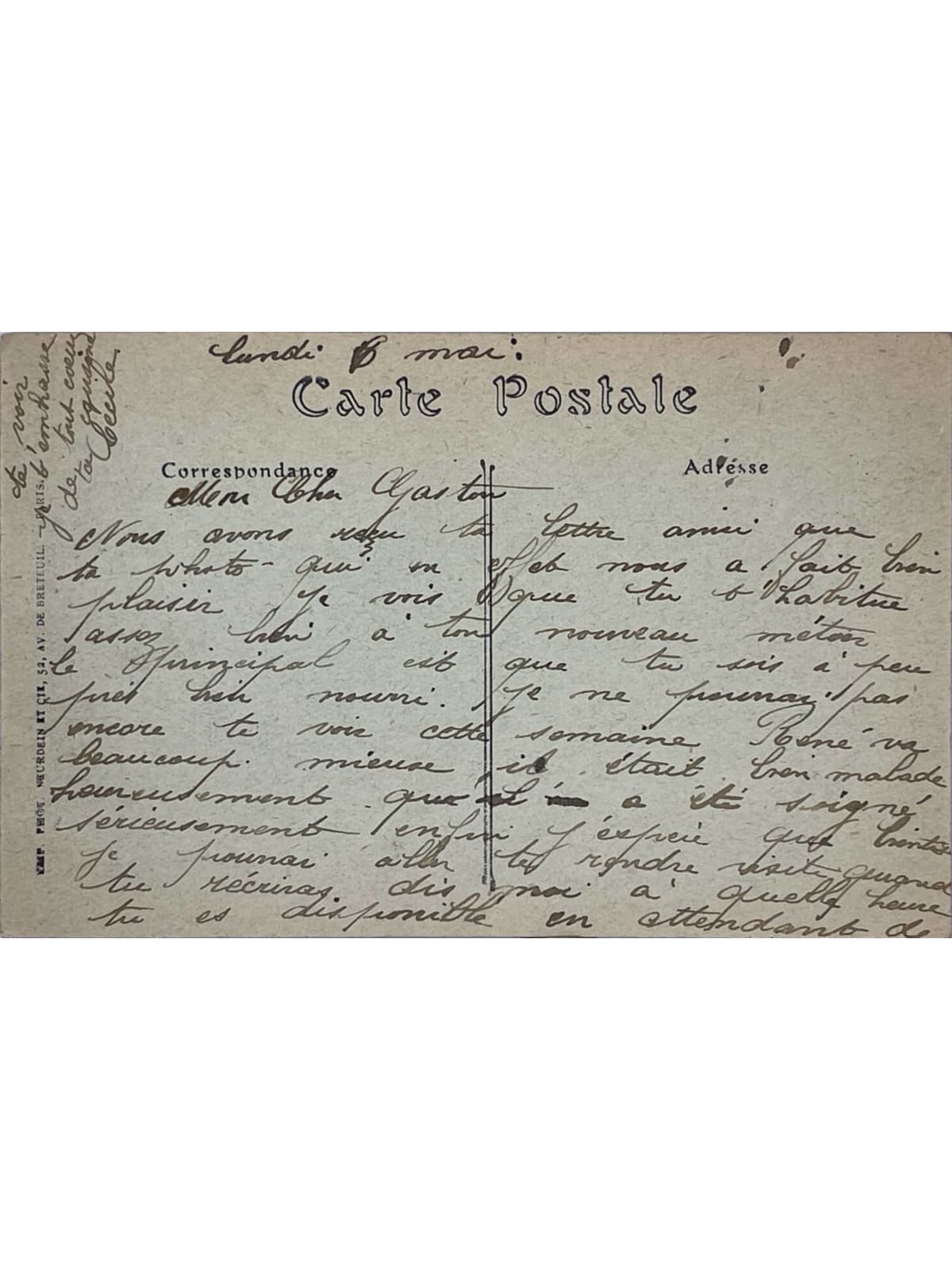 Verso de la carte postale