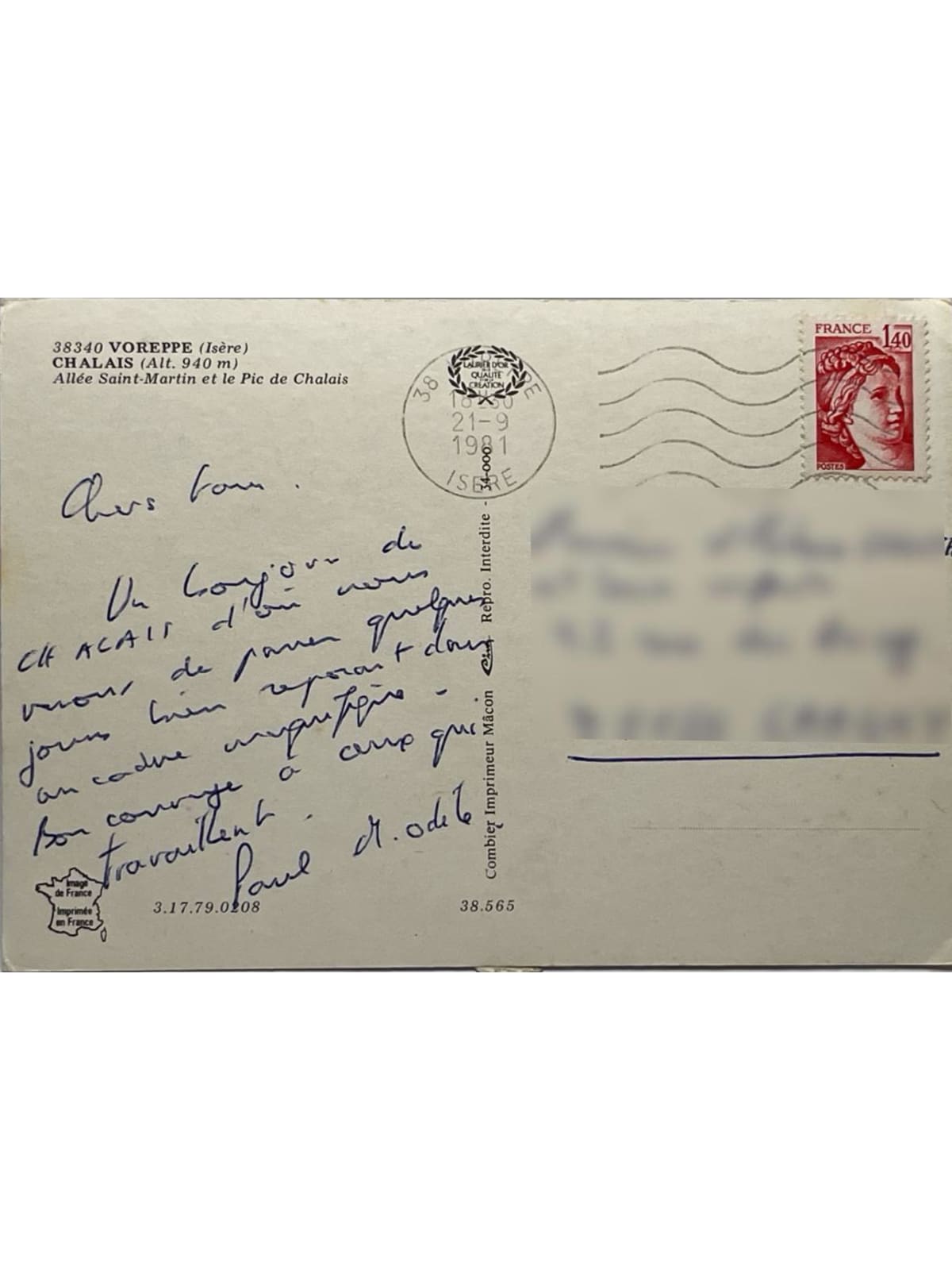 Verso de la carte postale