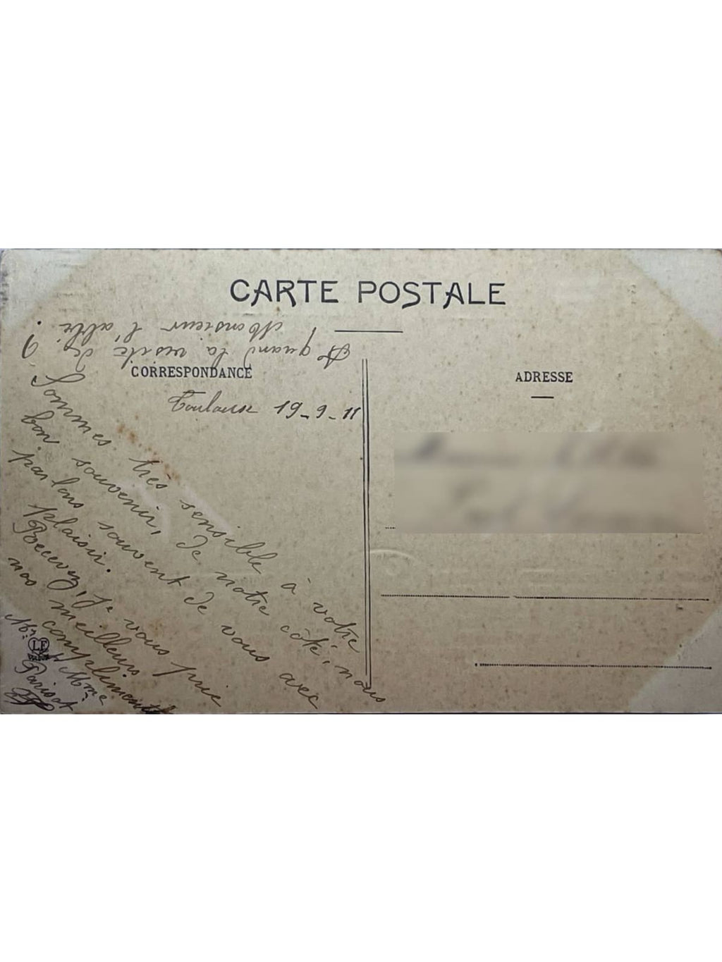 Verso de la carte postale